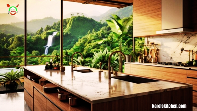Modern Waterfall Island Kitchen