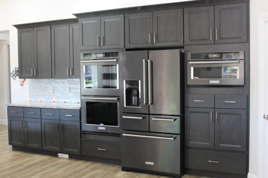 Gray Kitchen Cabinets Black Appliances
